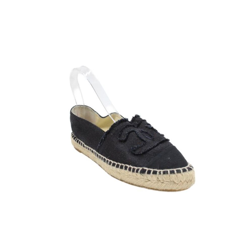 Chanel Womens Canvas Logo Cap Toe Espadrille Flats Black Size 39 9